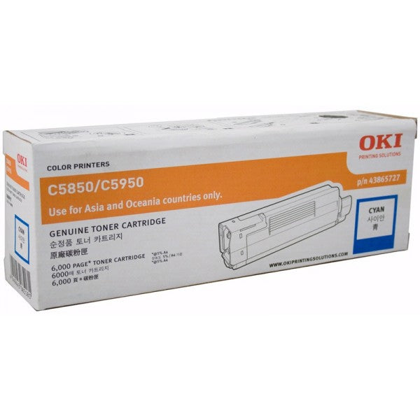 Genuine OKI C5850 43865727 Cyan Toner Cartridge 6,000 Print