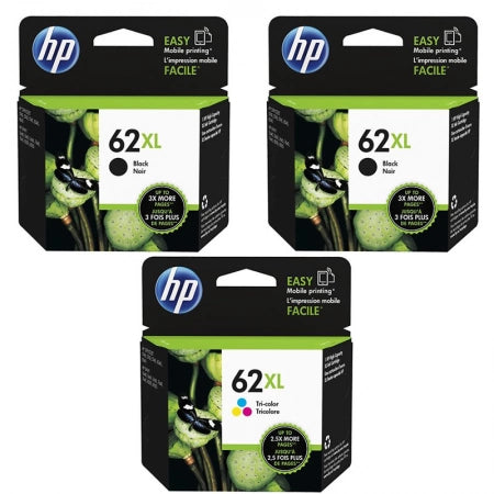 Genuine 3 Pack HP 62XL Ink Cartridges C2P05AA-C2P07AA [2BK,1CLR]