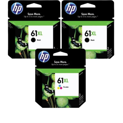 Genuine 3 Pack HP 61XL CH563WA-CH564WA Ink Cartridges [2BK,1CLR]