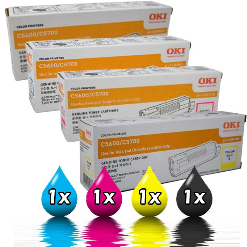 4 Pack Genuine OKI C5600 / 5700 Toner Cartridges [1BK+1C+1M+1Y]