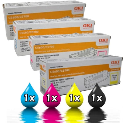 4 Pack Genuine OKI C5600 / 5700 Toner Cartridges [1BK+1C+1M+1Y]