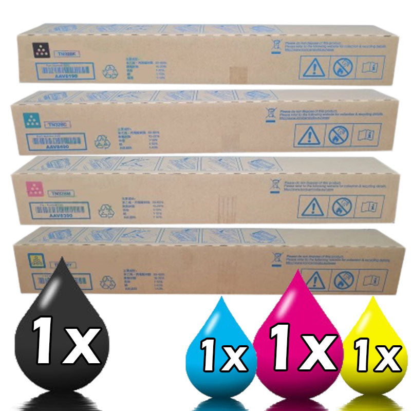 Genuine 4 Pack Konica Minolta TN328 Toner Cartridge [1BK+1C+1M+1Y] Includes 1 Extra Free Black toner
