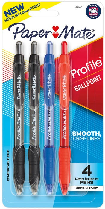 Paper Mate Profile Retractable Assorted Colours Ballpoint Pens, Medium (1.0mm) ~ Box of 6 Pack (4/Pack)