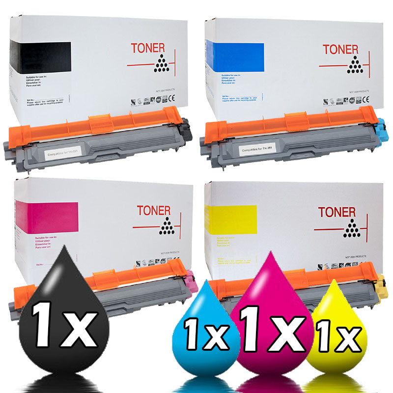 4 Pack Brother White Box TN-251/TN-255 Toner Set 1BK,1C,1M,1Y
