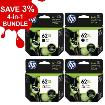 Genuine 4 Pack HP 62XL C2P05AA-C2P07AA Ink Cartridges  [2BK,2CLR]