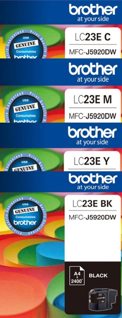 Genuine 4 Pack Brother LC23E Ink Cartridges [1BK, 1C, 1M, 1Y]