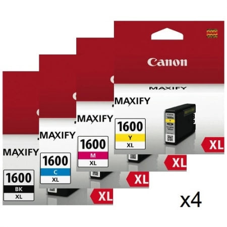 4-Pack Canon PGI1600XL Genuine CMYK Ink Tank MB2060/MB2160/MB2360/MB2760 - 1.2K/900 Print Yield