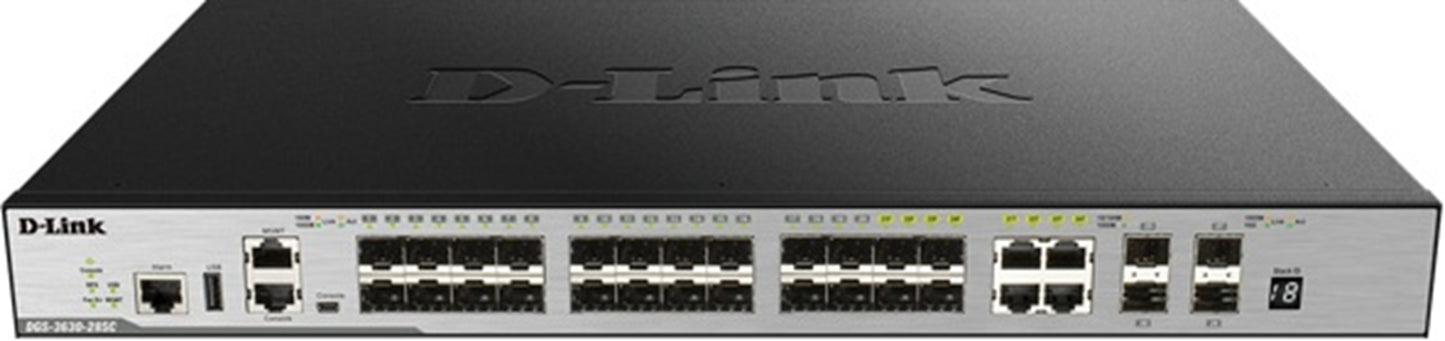 D-Link 28-Port Layer 3 Stackable Managed Gigabit SFP Switch with 4 10GbE Ports DGS-3630-28SC