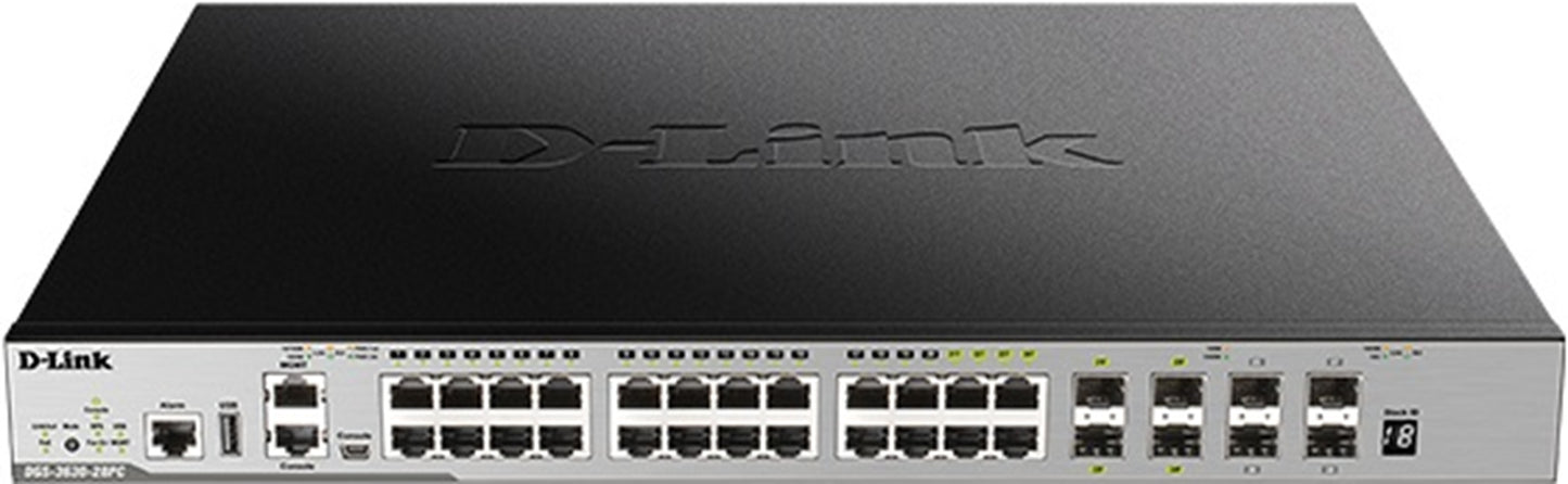 D-Link 28-Port Layer 3 Stackable Managed Gigabit PoE Switch with 4 10GbE Ports DGS-3630-28PC
