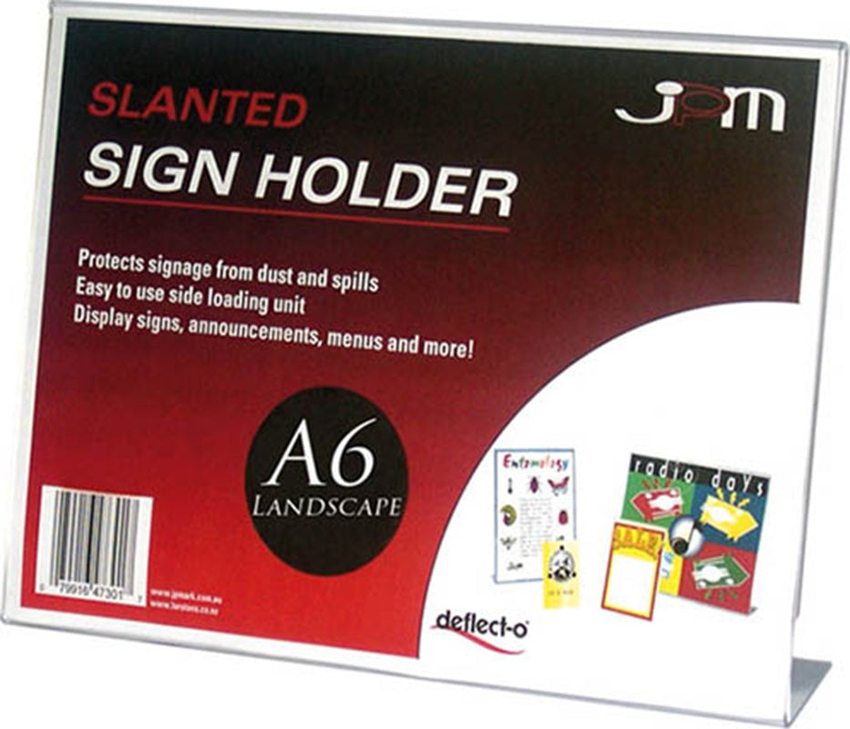 Deflect-O Sign Holder A6 Landscape Slanted Clear