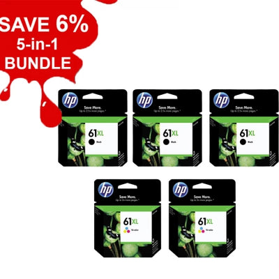 Genuine 5 Pack HP 61XL CH563WA-CH564WA Ink Cartridges [3BK,2CLR]