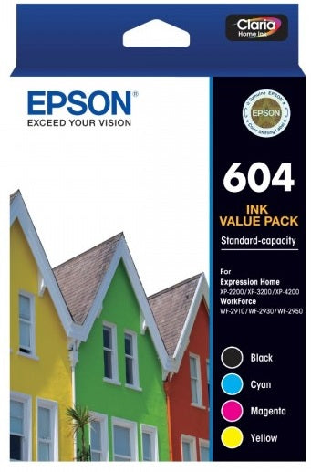 Genuine 4 Pack Epson 604 Inkjet Cartridges Value Pack C13T10G692 [1BK, 1C, 1M, 1Y]