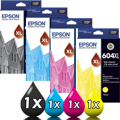 Genuine 4 Pack Epson 604XL Inkjet Cartridges Value Pack C13T10H192 -C13T10H492 [1BK, 1C, 1M, 1Y]