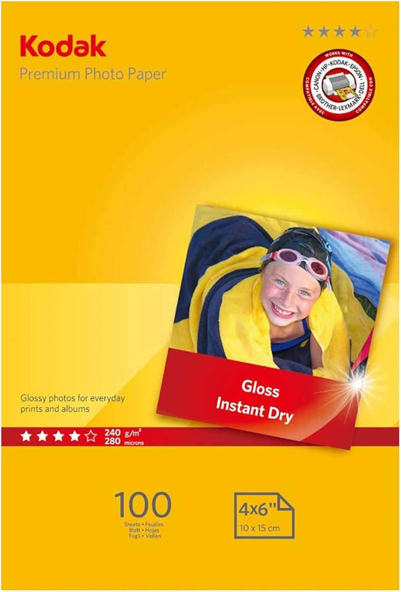 PAPER PHOTO KODAK 4X6 240GSM PREMIUM GLOSS WHITE PK100