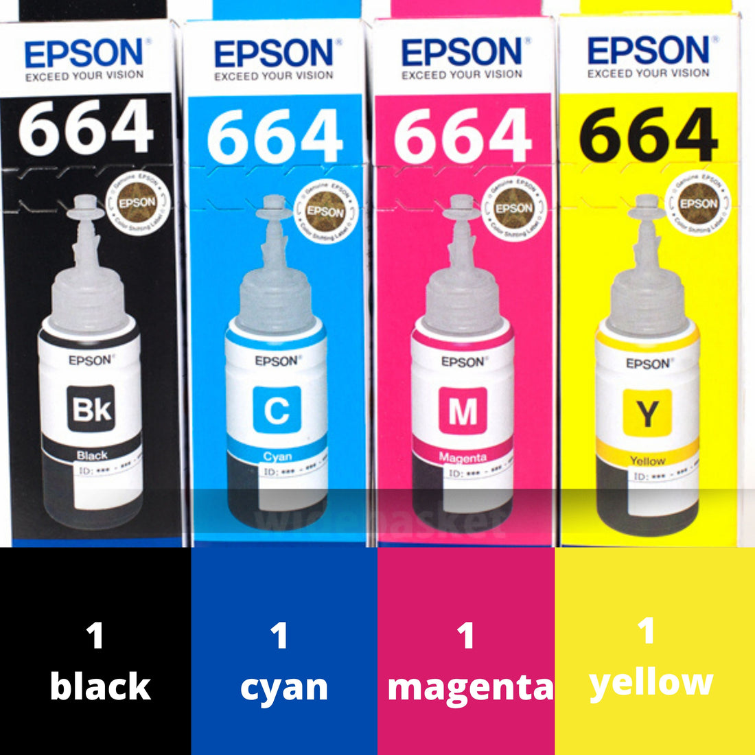 4 Pack Epson T664 Genuine EcoTank Ink C13T664192-C13T664492 [1BK,1C,1M,1Y]