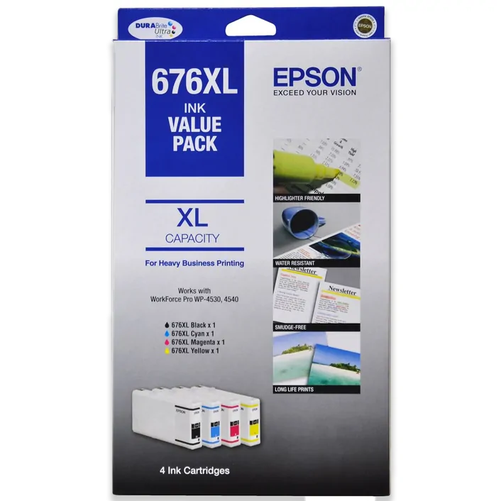4 Pack Genuine Epson 676XL Ink Cartridges WP4530 / WP4540 [1BK,1C,1M,1Y]