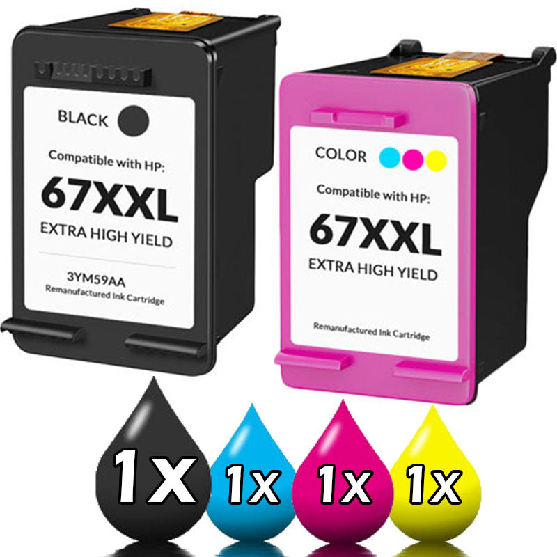 2 Pack HP 67XXL Extra High Yield Compatible Ink Cartridge Value Pack [1BK, 1CLR]