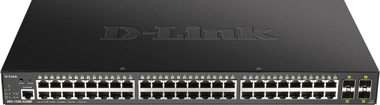 D-Link 52-Port Gigabit Smart Managed PoE Switch with 48 RJ45 and 4 SFP+ 10G Ports DGS-1250-52XMP
