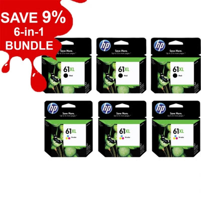 Genuine 6 Pack HP 61XL CH563WA-CH564WA Ink Cartridges [3BK,3CLR]