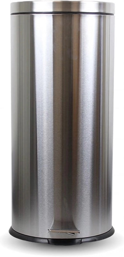 30L Compass Rubbish Bin with Pedal - Round -  Stainless Steel - 295 Dia x 650 H mm