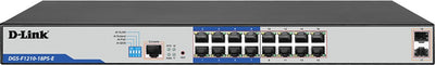 D-Link 18-Port Gigabit Smart Managed PoE+ Switch with 16 PoE+ Ports (8 Long Reach 250m) DGS-F1210-18PS-E