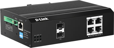 D-Link 6-Port Gigabit Industrial Smart Managed PoE+ Switch with 4 PoE ports and 2 SFP ports DIS-F200G-6PS-E