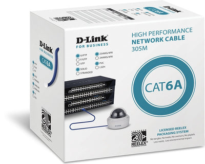 D-Link Cat6A U-FTP 23AWG Network Cable, 305m in Reelex packaging, Blue NCB-6AUFS23BLU-305
