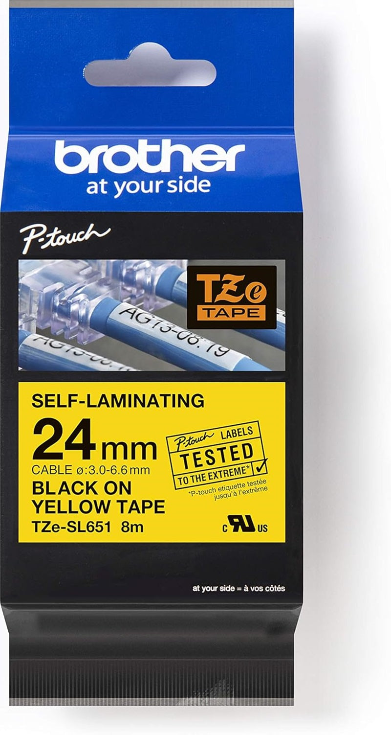 Brother TZe-SL651 Labelling Tape Black Text on Yellow Self-Laminating 24mm x 8
