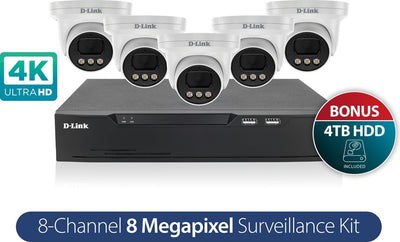D-Link Vigilance Surveillance Kit with 8CH NVR and Five 8MP Turret Cameras (4TB HDD included) DNR8P-8MP-4TB