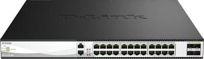 D-Link 28-Port Stackable 10 Gigabit PoE++ Layer 3 Switch with 24 Multi-Gigabit 10G PoE++ ports and 4 25G SFP28 ports DXS-3130-28P