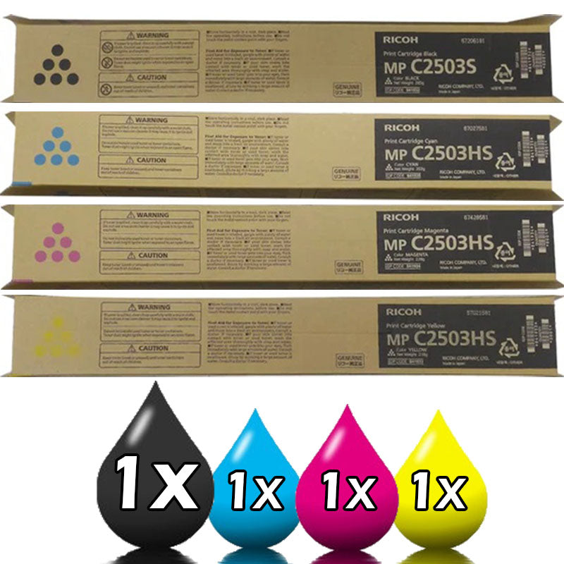 Genuine 4 Pack Ricoh MPC2003 C2503 Toner Cartridge Combo 841932-841935 [1BK/1C/1Y/1M]
