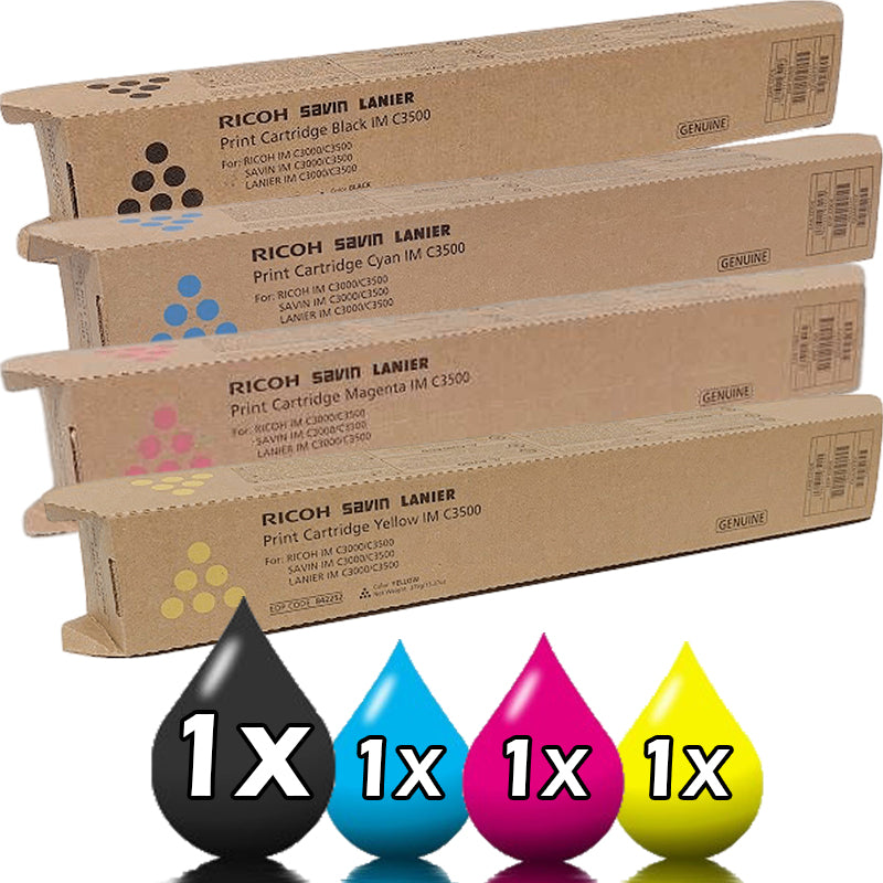 Genuine 4 Pack Ricoh IM C3000 IM C3500 Toner Cartridges Value Pack [1BK, 1C, 1M, 1Y]