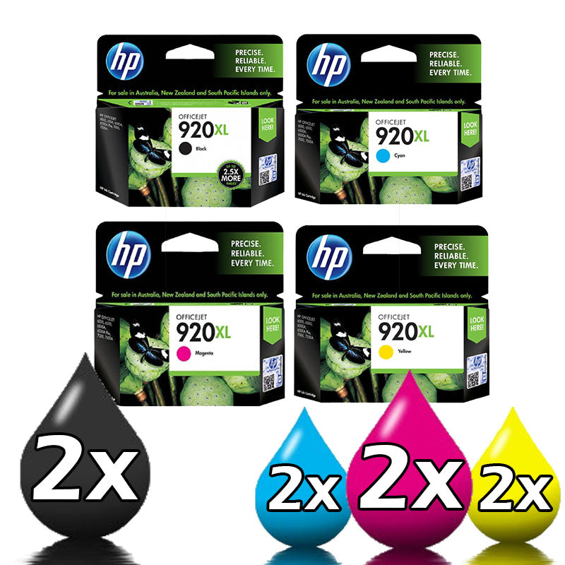 Genuine 2 Sets of 4 Pack HP 920XL High Yield Inkjet Cartridges CD972AA-CD975AA [2BK,2C,2M,2Y]