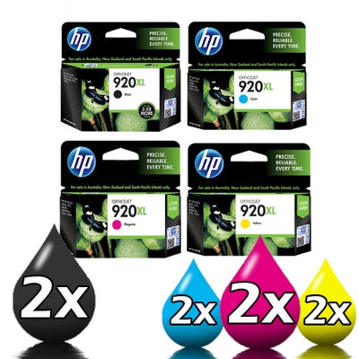 Genuine 2 Sets of 4 Pack HP 920XL High Yield Inkjet Cartridges CD972AA-CD975AA [2BK,2C,2M,2Y]