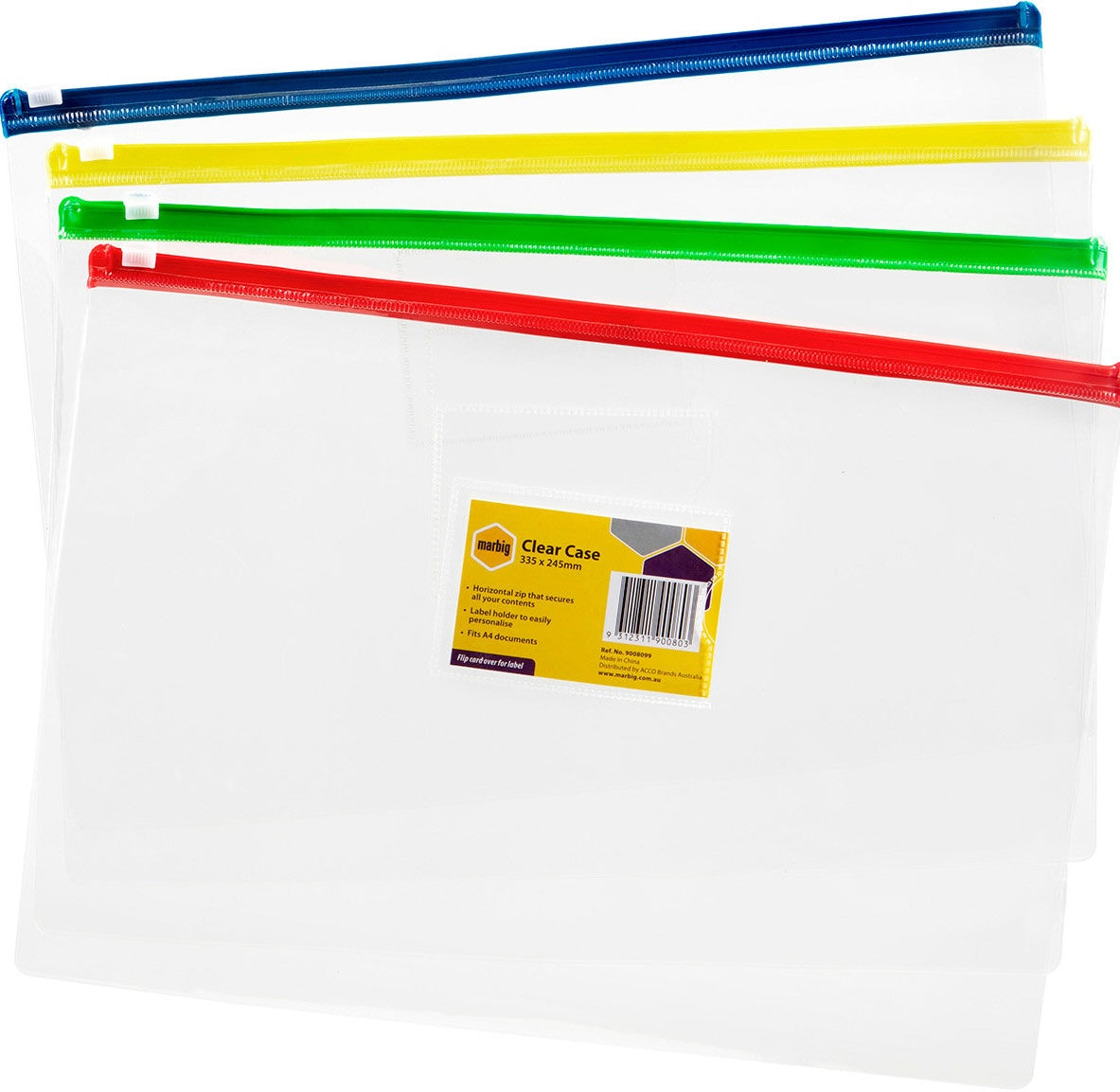 Marbig Data Document Case Envelope A4 Transparent With Zip Assorted