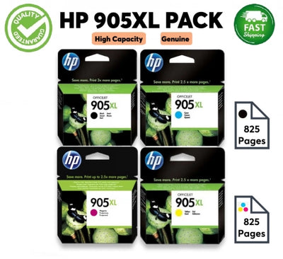 Genuine 4 Pack HP 905XL Ink Cartridges Pro 6950 / 6960 / 6970 / 6956 [1BK,1C,1M,1Y]