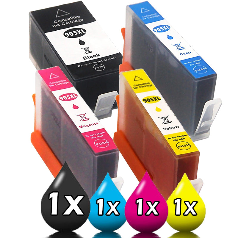 4 Pack HP 905XL Compatible Ink Cartridges Pro 6950 / 6960 / 6970 / 6956 [1BK,1C,1M,1Y]