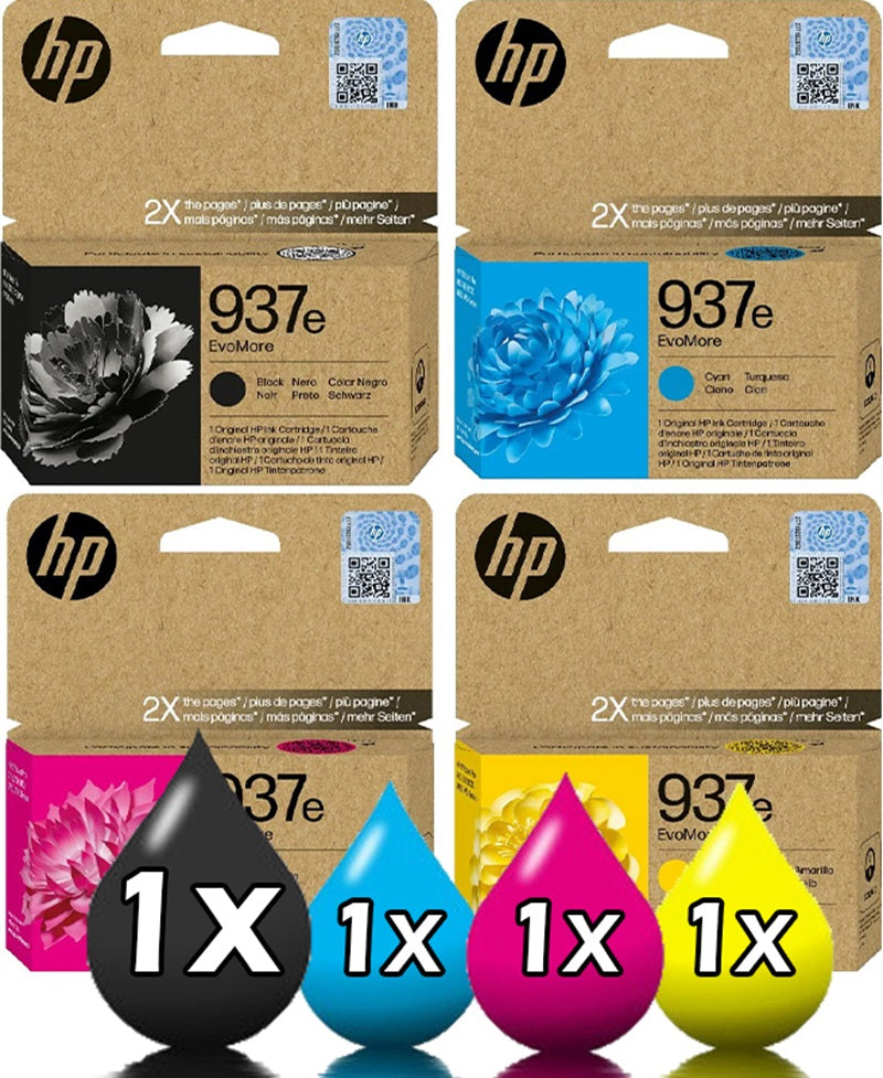 Genuine 4 Pack HP 937e High Yield Ink Cartridge Value Pack [1BK, 1C, 1M, 1Y]