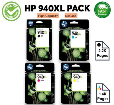 4 Pack HP 940XL Genuine Ink Cartridges C4906AA-C4909AA [1BK, 1C, 1M, 1Y]