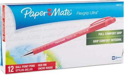 Paper Mate FlexGrip Ultra Stick Red Ballpoint Pens, Medium Point (1.0mm) ~ Box of 12