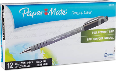 Paper Mate FlexGrip Ultra Stick Ballpoint Pens, Medium Point (1.0mm) ~ Box of 12