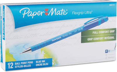 Paper Mate FlexGrip Ultra Blue Ballpoint Pens, Fine Point (0.8mm) ~ Box of 12