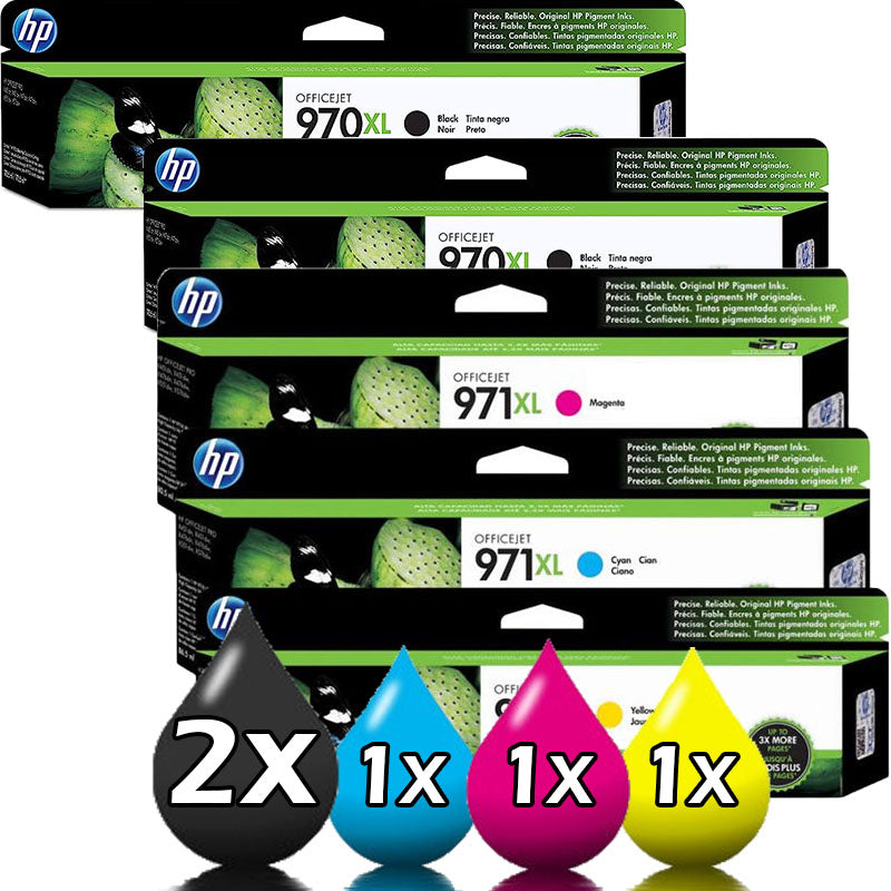 Genuine 5 Pack HP 970XL 971XL Ink Cartridges CN625AA-CN628AA [2BK+1C+1M+1Y]