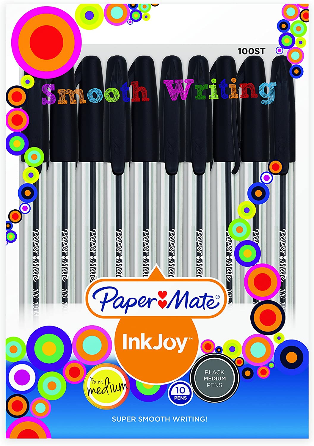 Paper Mate InkJoy100ST Black Ballpoint Pens, Medium (1.0mm) ~ Box of 12 Packs (10/Pack)