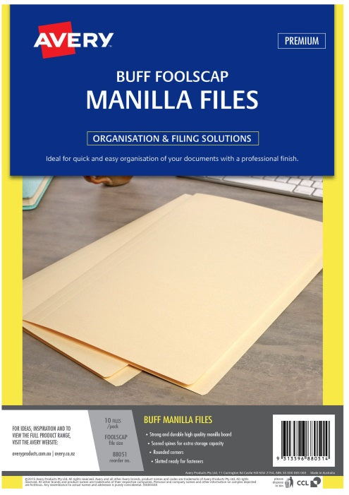 AVERY Buff manilla folder foolscap 163gsm 10/Pack