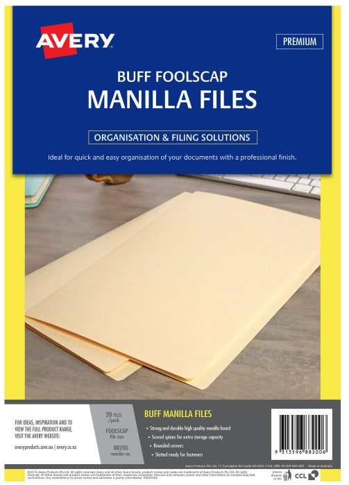 AVERY Buff manilla folder foolscap 163gsm 20/Pack