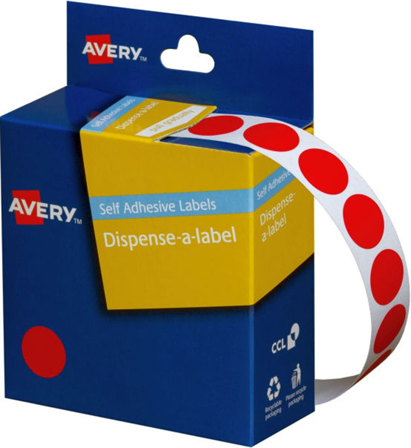 AVERY Red Dispenser Dot Stickers 14mm 1050/Rol