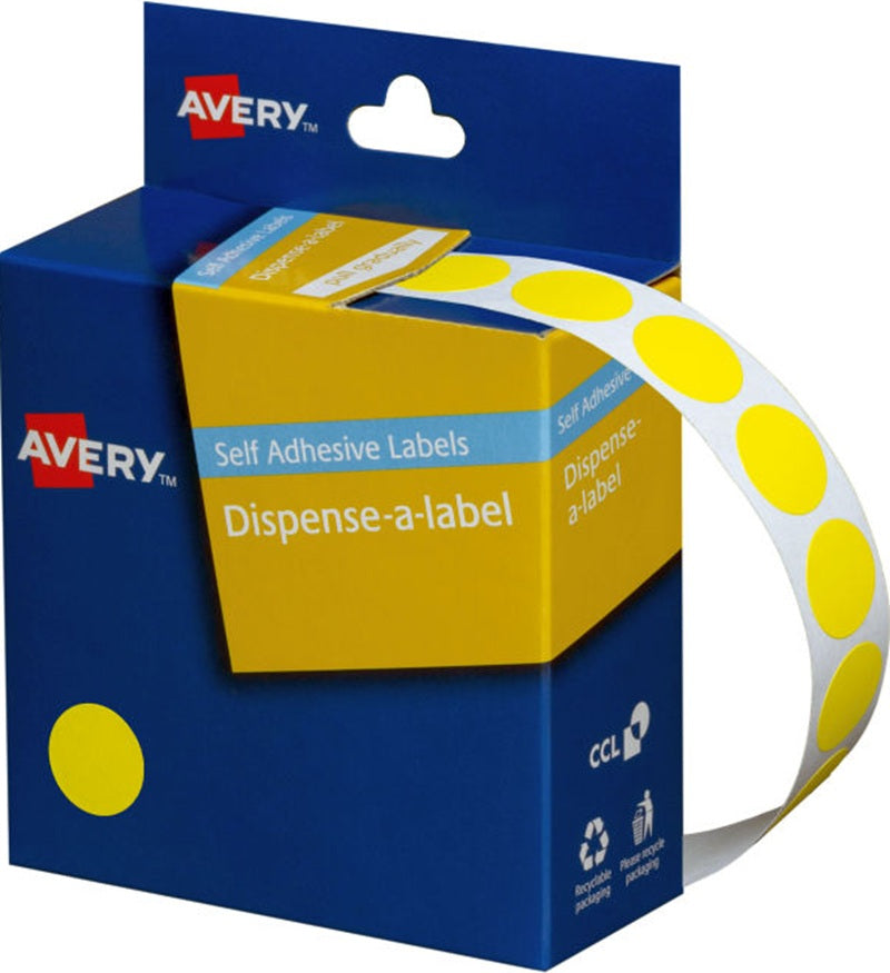 AVERY Yellow Dispenser Dot Stickers 14mm 1050/Rol