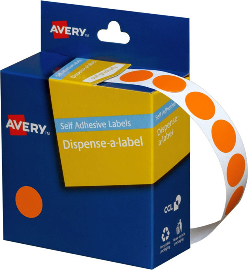 AVERY Orange Dispenser Dot Stickers 14mm 1050/Rol