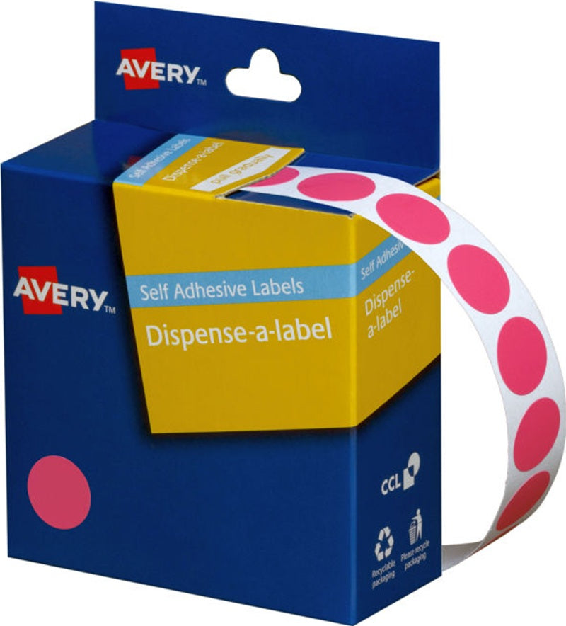 AVERY Pink Dispenser Dot Stickers 14mm 1050/Rol